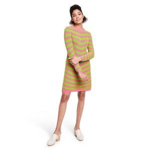 Womens Striped Long Sleeve Sweater Dress Victor Glemaud Pink Green XS